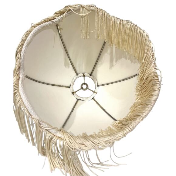 Vintage Victorian style LAMP SHADE Brocade Floral Cream with Fringe 7” tall - Picture 8 of 8